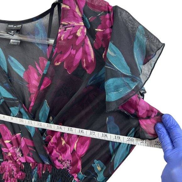 Anthropologie Kate & Lily 12 Ruffled Babydoll Floral Black Chiffon Smocked Dress - Picture 12 of 16